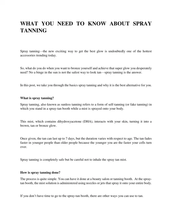 WHAT YOU NEED TO KNOW ABOUT SPRAY TANNING