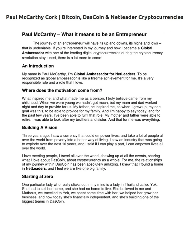 Paul McCarthy - Dascoin & Bitcoin Expert Cork