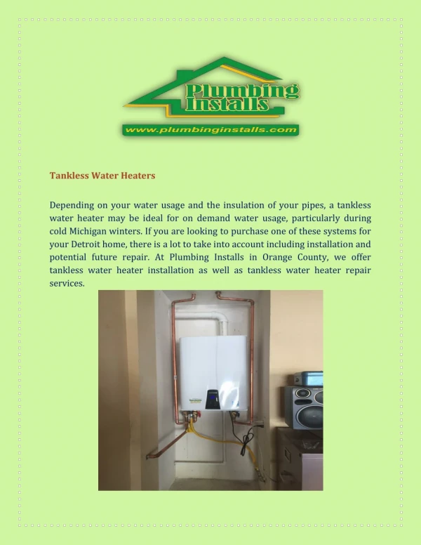 Tankless Water Heaters Repair Service and Tankless Water Heater Installation at plumbinginstalls.com
