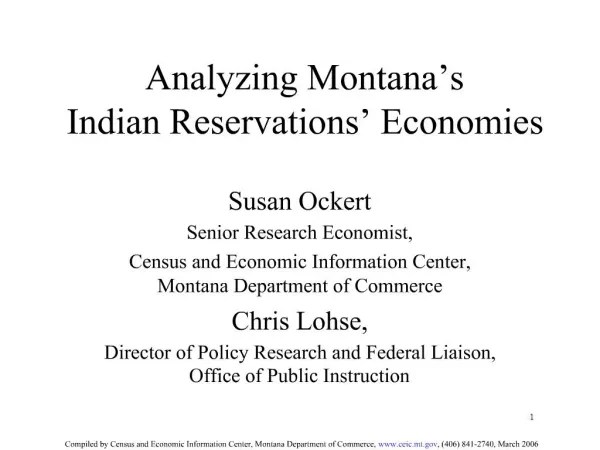 Analyzing Montana s Indian Reservations Economies