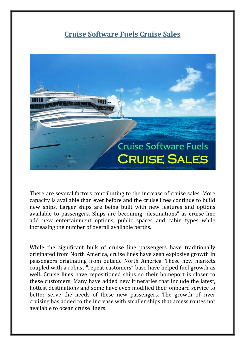 cruise software fuels cruise sales