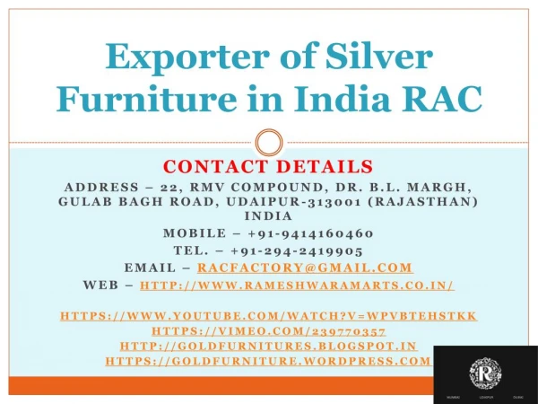 Exporter of Silver Furniture in India RAC