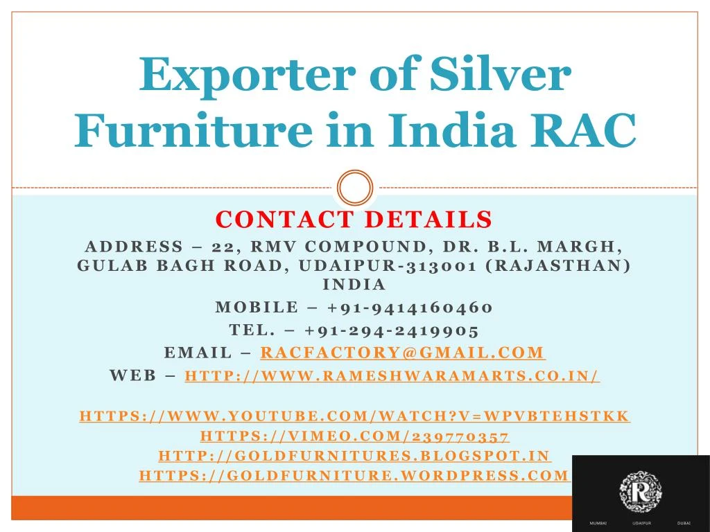 exporter of silver furniture in india rac