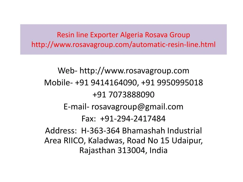 resin line exporter algeria rosava group http www rosavagroup com automatic resin line html
