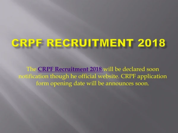 CRPF Recruitment 2018