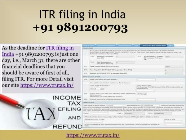 Deadline for Online tax return filing in India 91 9891200793