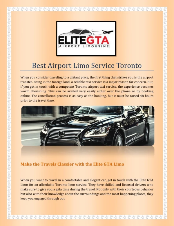 Private Black Car Service Toronto, Best Airport Limo Service Toronto at EliteGTAlimo.com