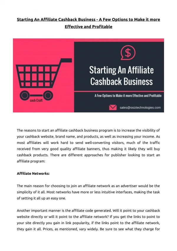 Starting An Affiliate Cashback Business - A Few Options to Make It More Effective and Profitable