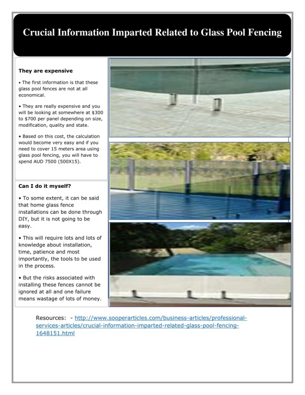 Crucial Information Imparted Related to Glass Pool Fencing