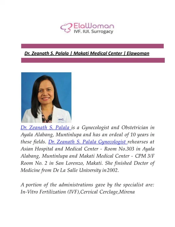 Dr. Zeanath S. Palala | Makati Medical Center | Elawoman
