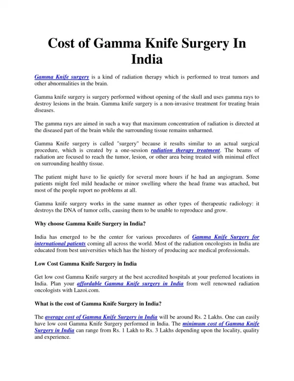 What is the Cost of Gamma Knife in delhi, india