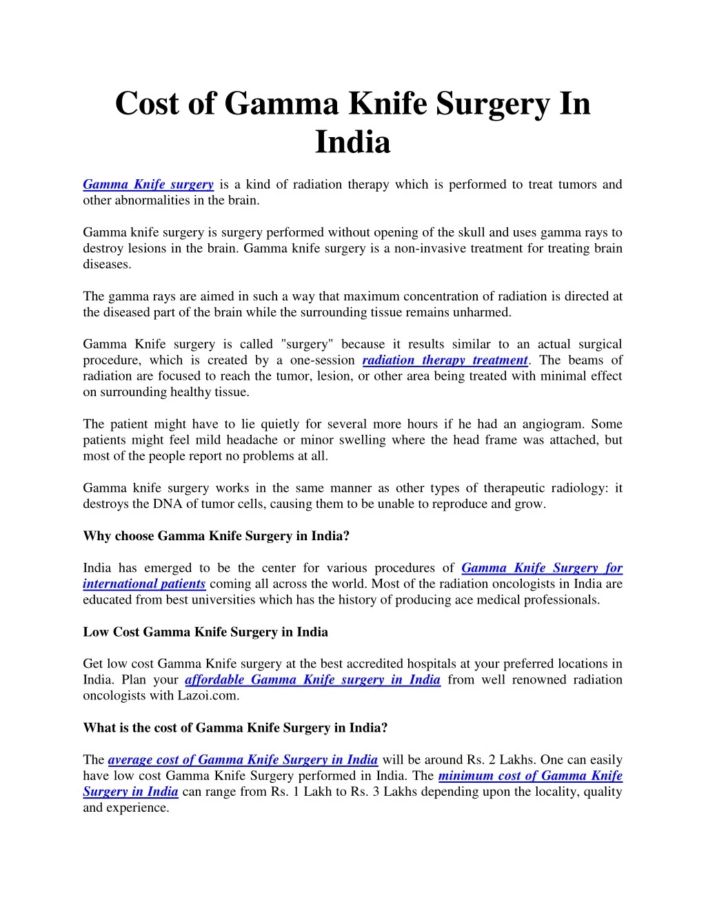 cost of gamma knife surgery in india