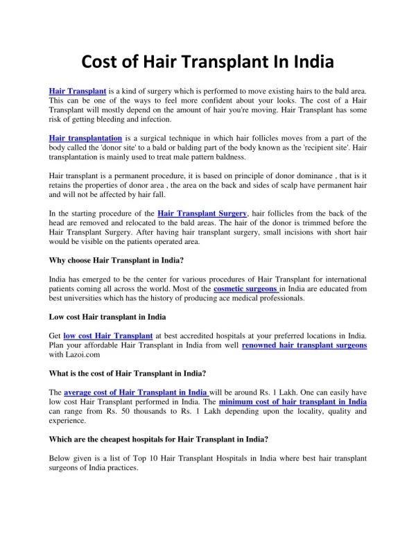What is the Cost of Hair Transplant in delhi, india