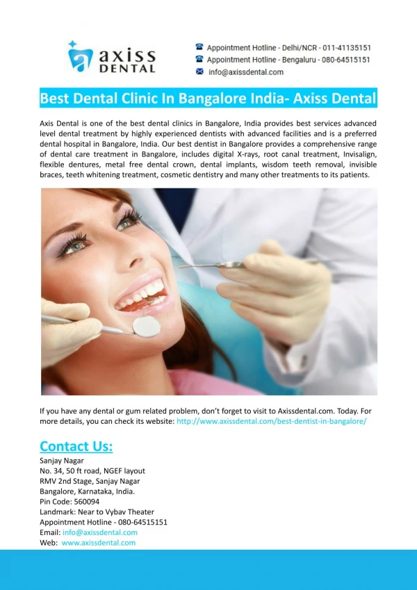 Best Dental Clinic In Bangalore India- Axiss Dental