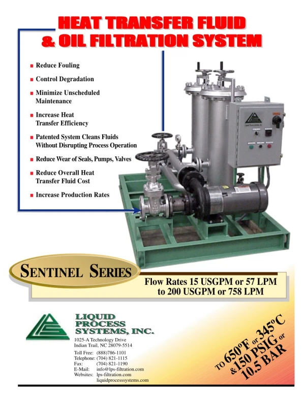 Heat transfer fluid & oil filtration system