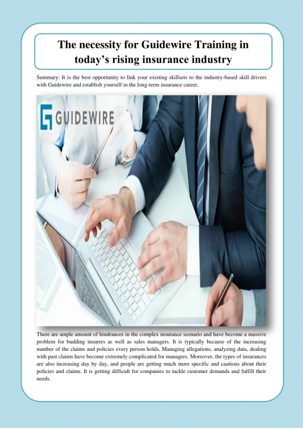The necessity for Guidewire Training in todayâ€™s rising insurance industry