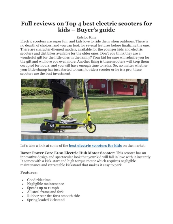 Full reviews on Top 4 best electric scooters for kids â€“ Buyerâ€™s guide