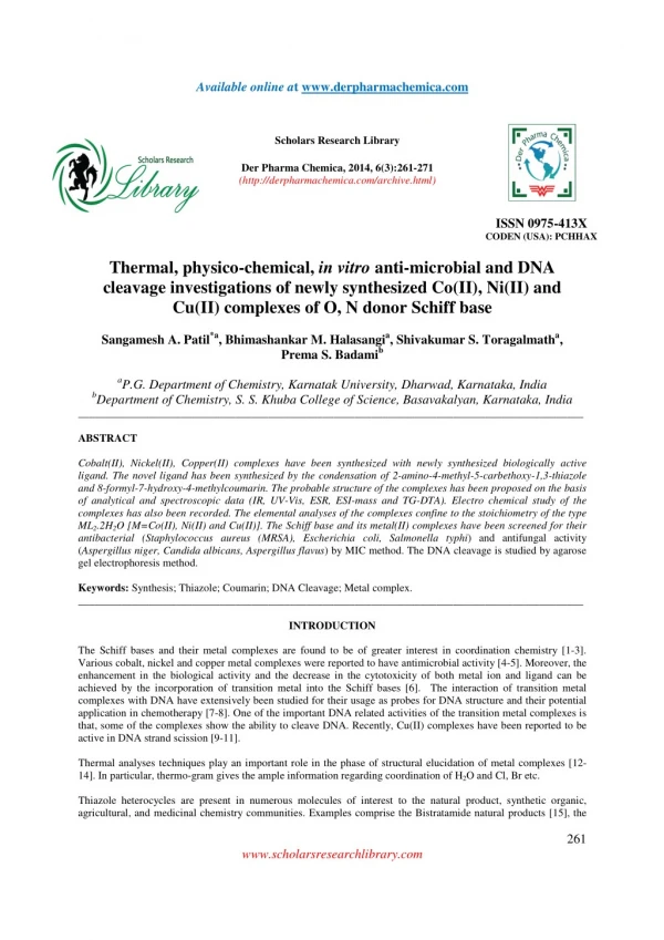 Thermal, physico-chemical, in vitro anti-microbial and DNA cleavage investigations of newly synthesized Co(II), Ni(II) a