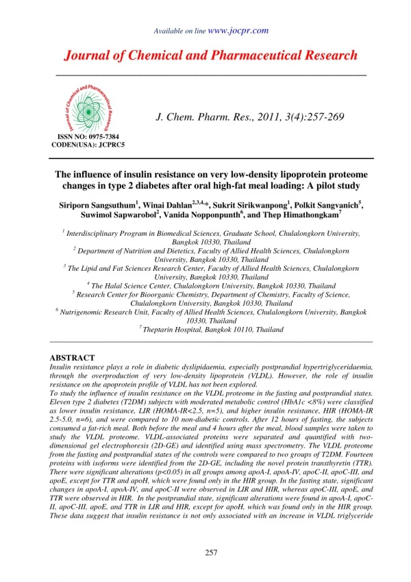 The influence of insulin resistance on very low-density lipoprotein proteome changes in type 2 diabetes after oral high-