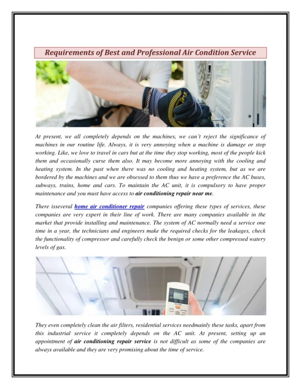 Requirements of Best and Professional Air Condition Service