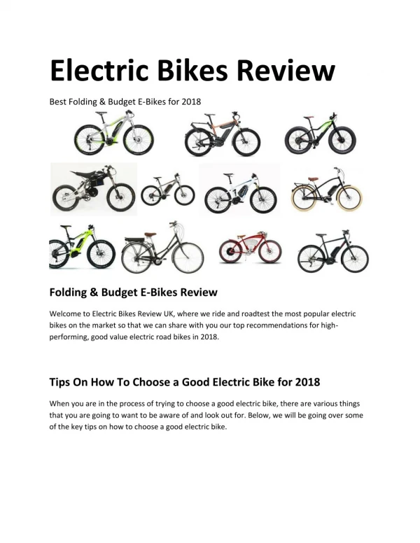 Best Electric Bike Reviews UK 2018