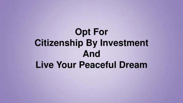Opt For Citizenship By Investment And Live Your Peaceful Dream