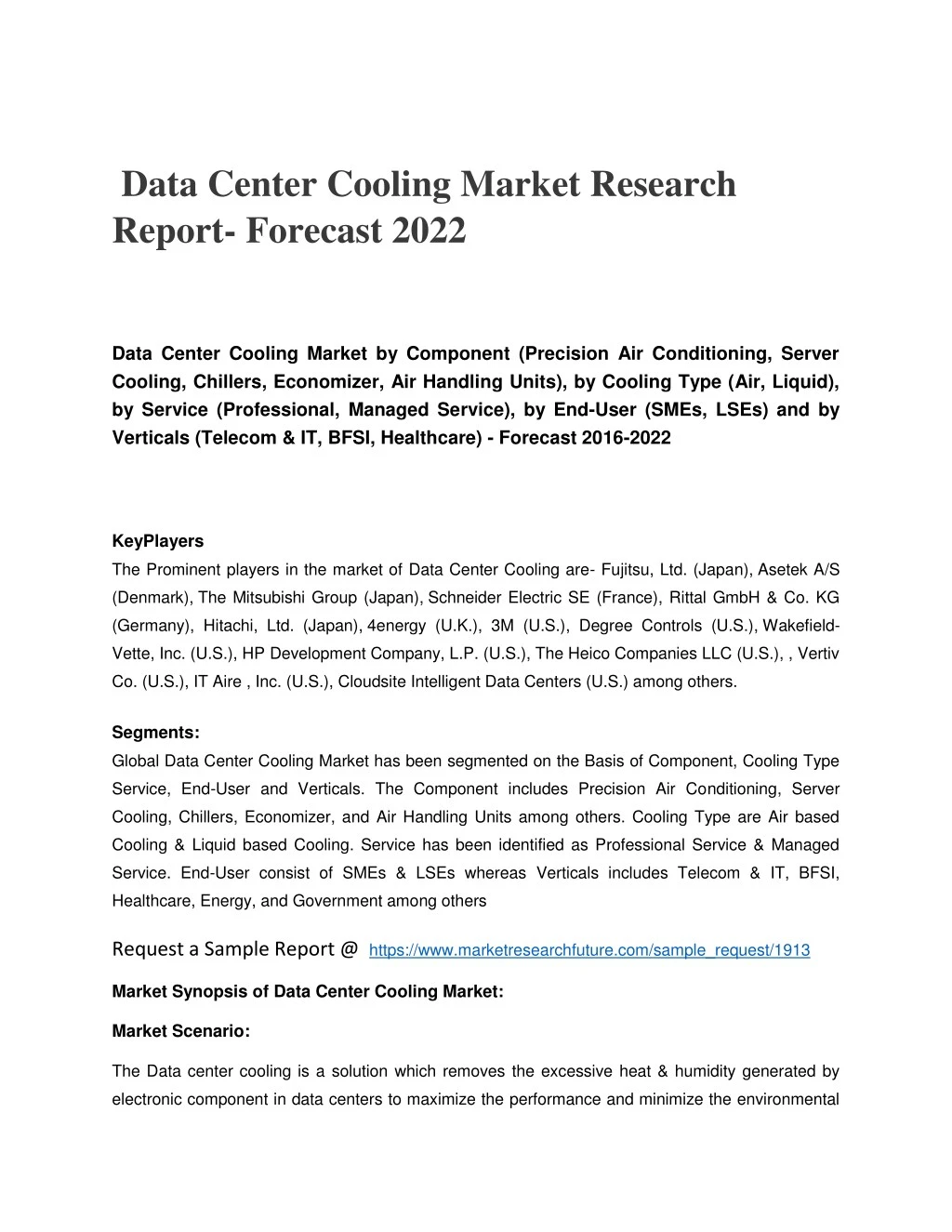 data center cooling market research report