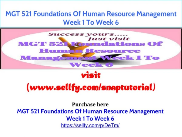 MGT 521 Foundations Of Human Resource Management Week 1 To Week 6