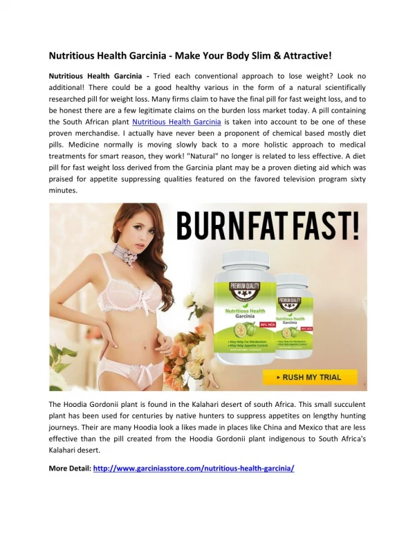 Nutritious Health Garcinia - Get Desirable Shape And Figure Body!