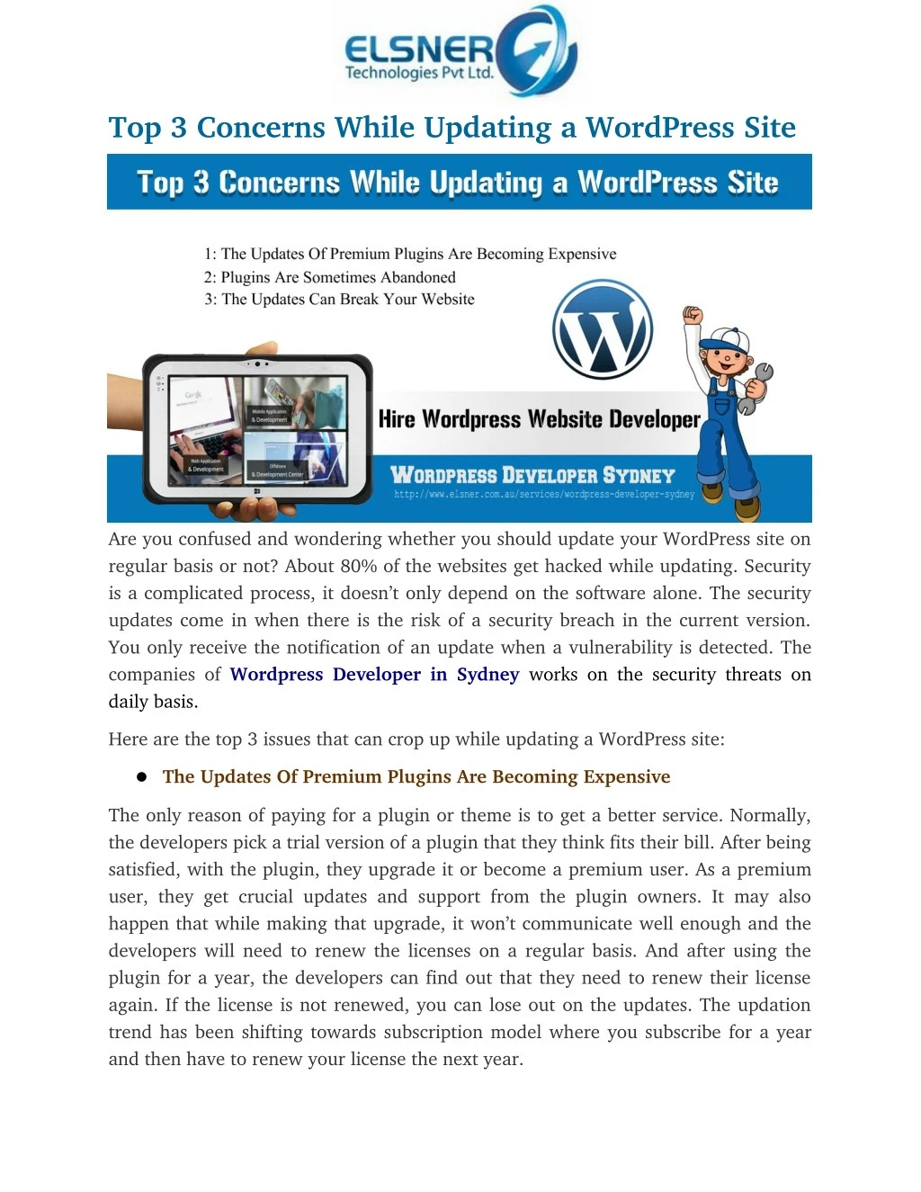 top 3 concerns while updating a wordpress site