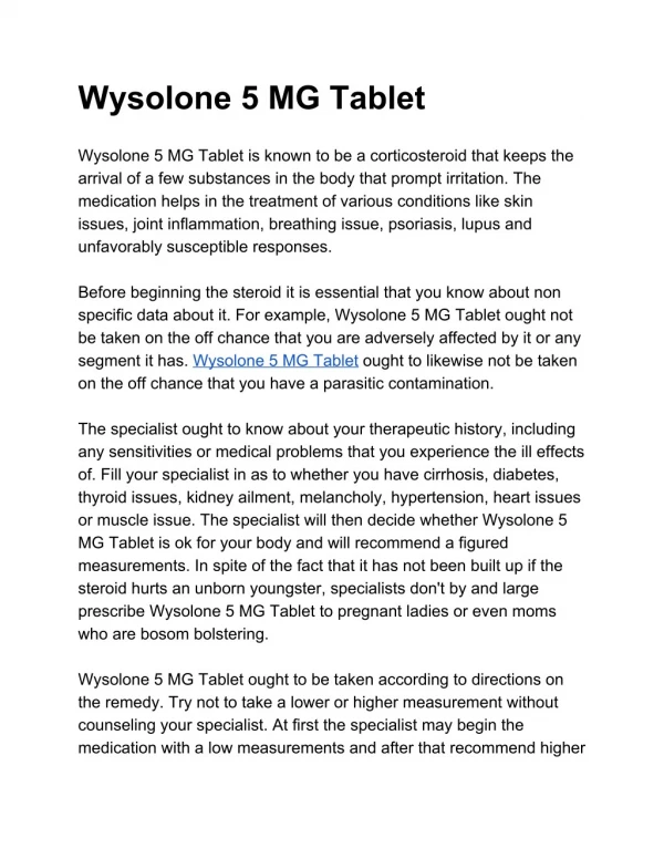 Wysolone 5 MG Tablet - Uses, Side Effects, Substitutes, Composition And More | Lybrate