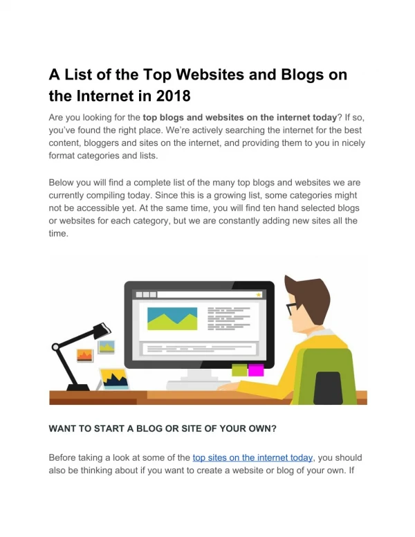 A List of the Top Websites and Blogs on the Internet in 2018