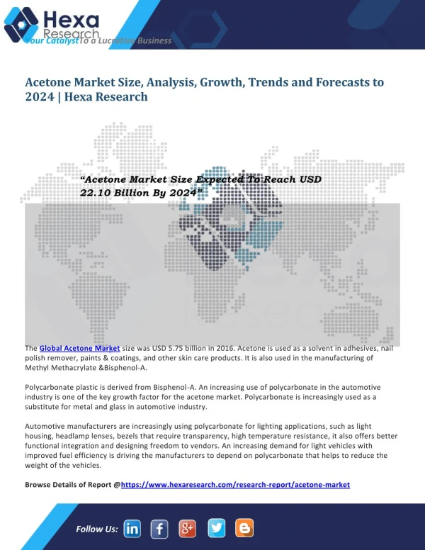 Acetone Market Research Report - Global Industry Analysis,Growth and Forecast to 2024