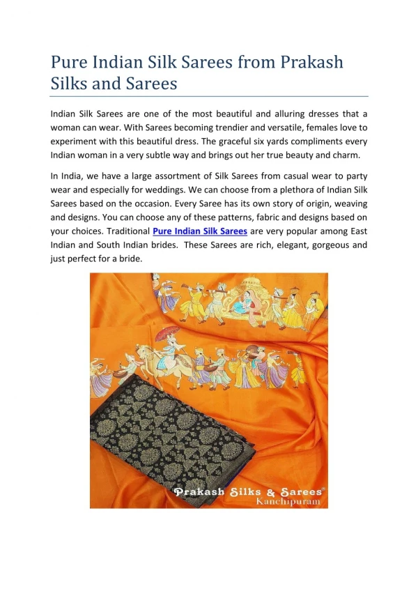 Pure Indian Silk Sarees from Prakash Silks and Sarees