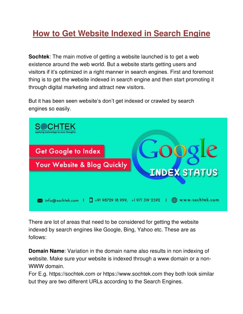 how to get website indexed in search engine