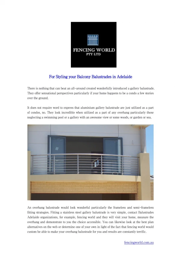 For Styling your Balcony Balustrades in Adelaide