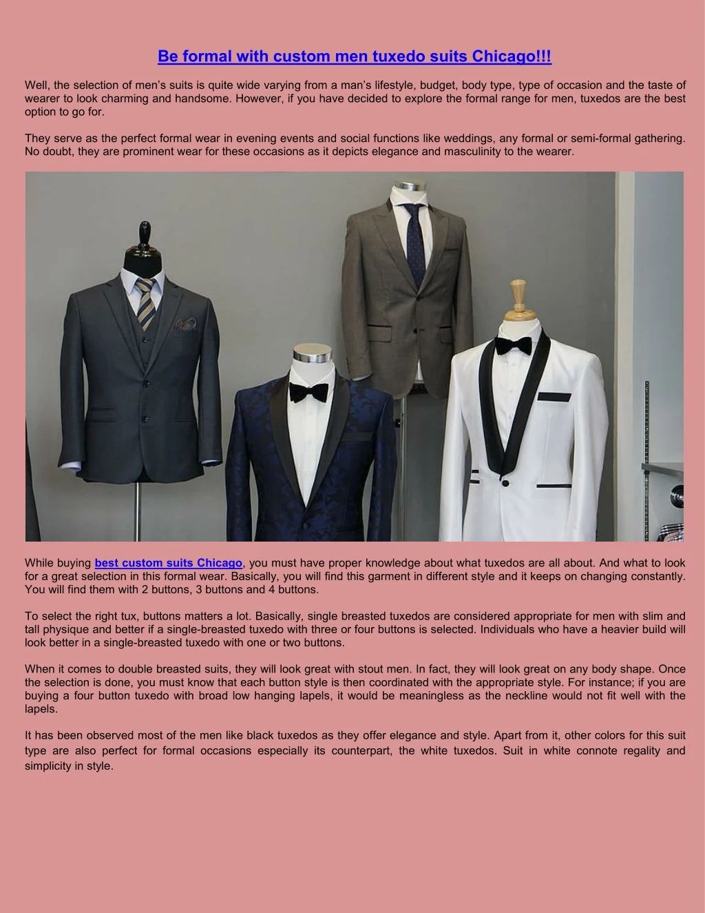 be formal with custom men tuxedo suits chicago
