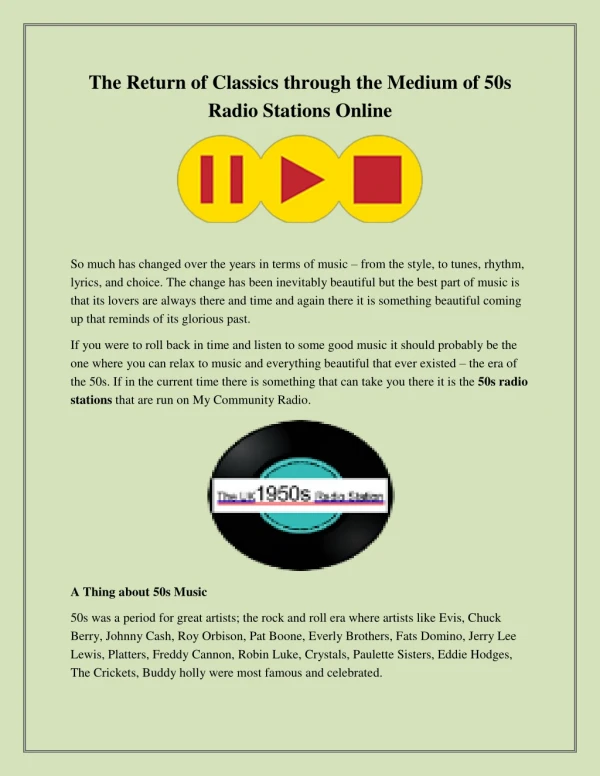 The Return of Classics Through the Medium of 50s Radio Stations Online