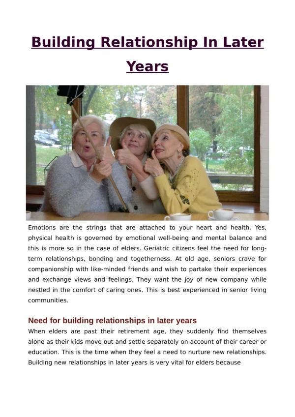 Building relationship in later years