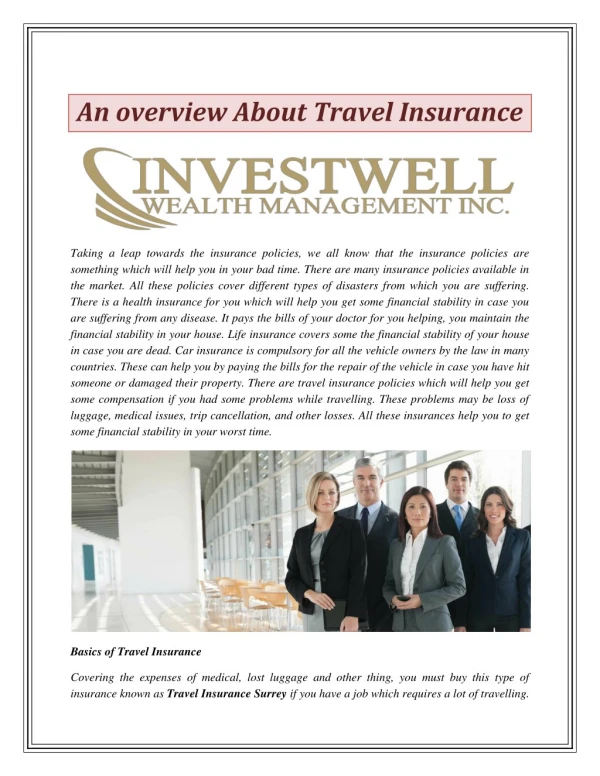 An overview About Travel Insurance