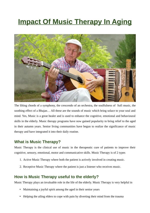 Impact of Music Therapy in Aging