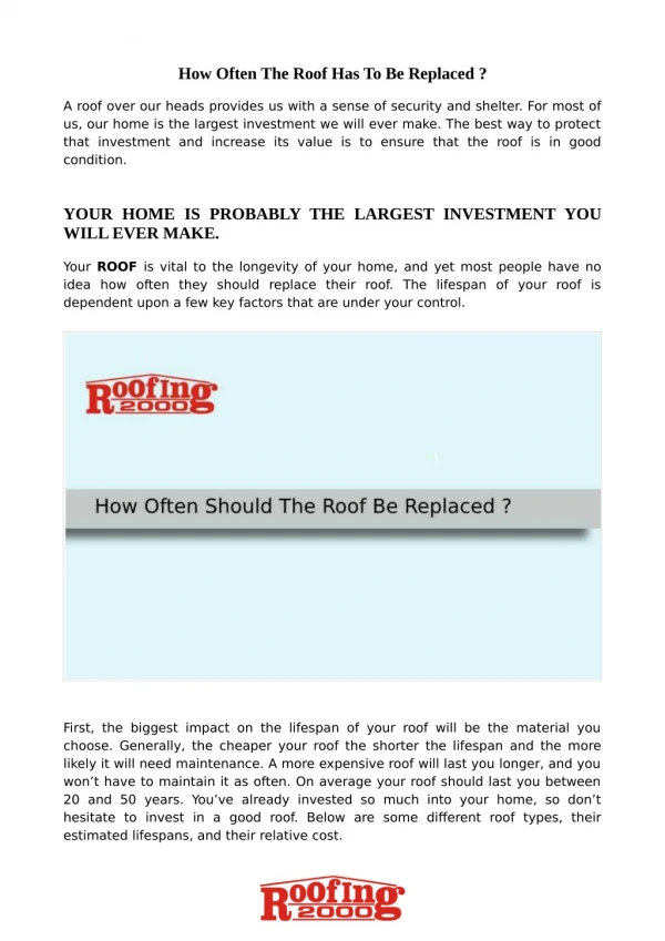 When is the best time to replace the roof of your house? | Roofing2000