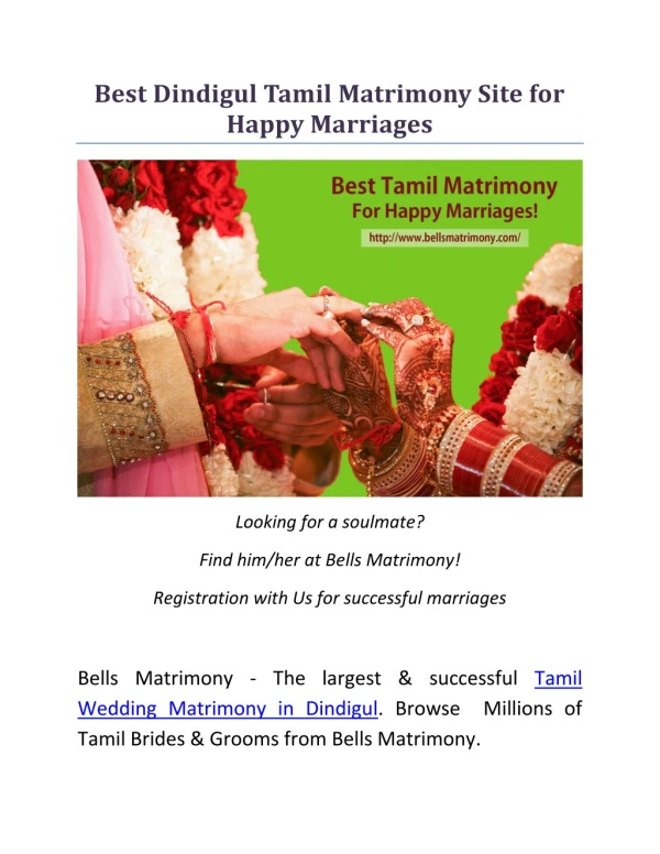 Best Dindigul Tamil Matrimony Site for Happy Marriages