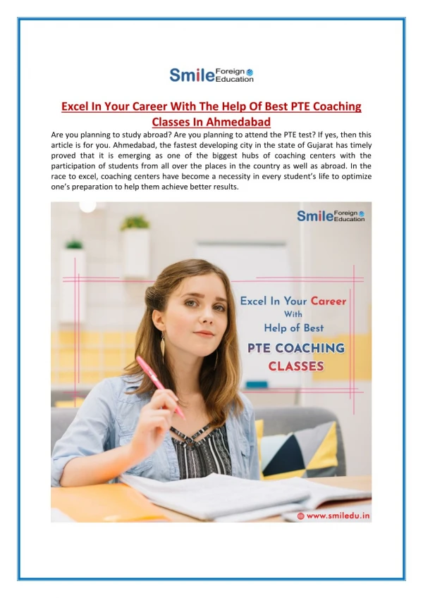 Looking for Best PTE Coaching in Ahmedabad? Join Smile Foreign Education