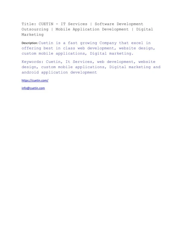 CUETIN - IT Services | Software Development Outsourcing | Mobile Application Development | Digital Marketing