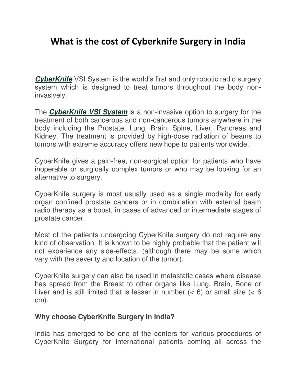 what is the cost of cyberknife surgery in india