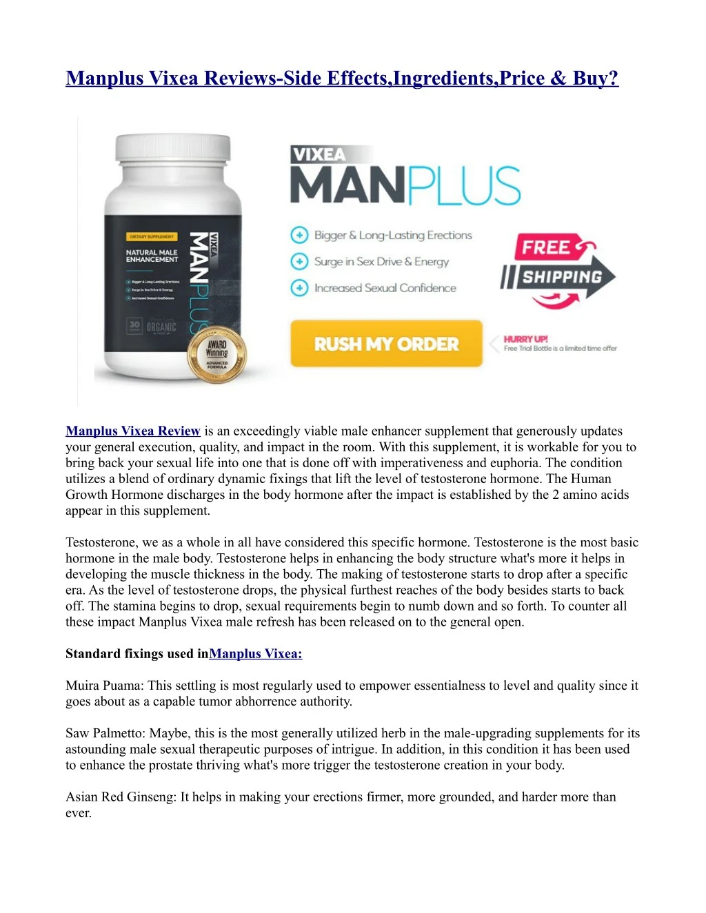 manplus vixea reviews side effects ingredients