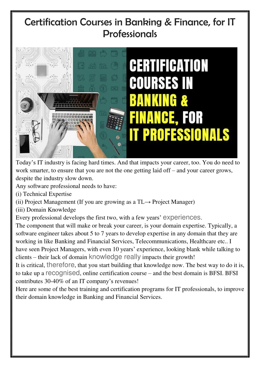 certification courses in banking finance