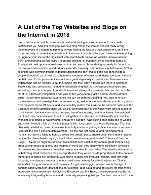 A List of the Top Websites and Blogs on the Internet in 2018
