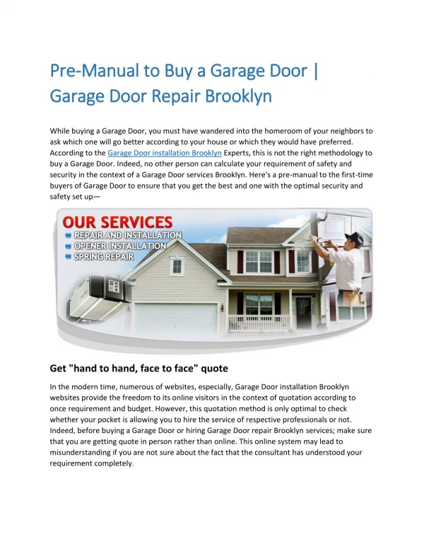 Brooklyn garage doors Installations and Repair Services